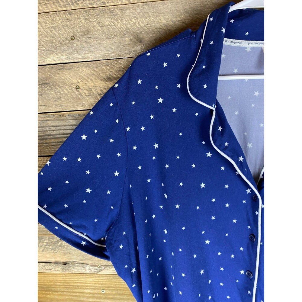 Joyspun Women's Plus Sz 3X Sleepwear Set Navy Blue Star Print Polyester - Picture 3 of 16